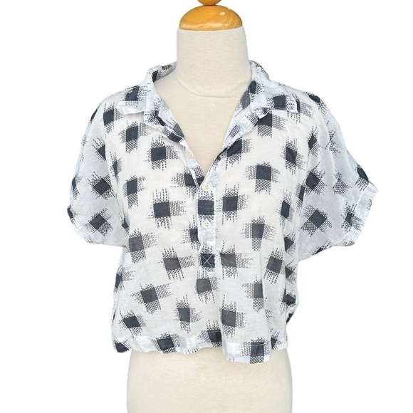 CP Shades Dolman Sleeve Popover Cotton Crop Top Square Crosshatch XS Boxy GUC - Picture 1 of 11
